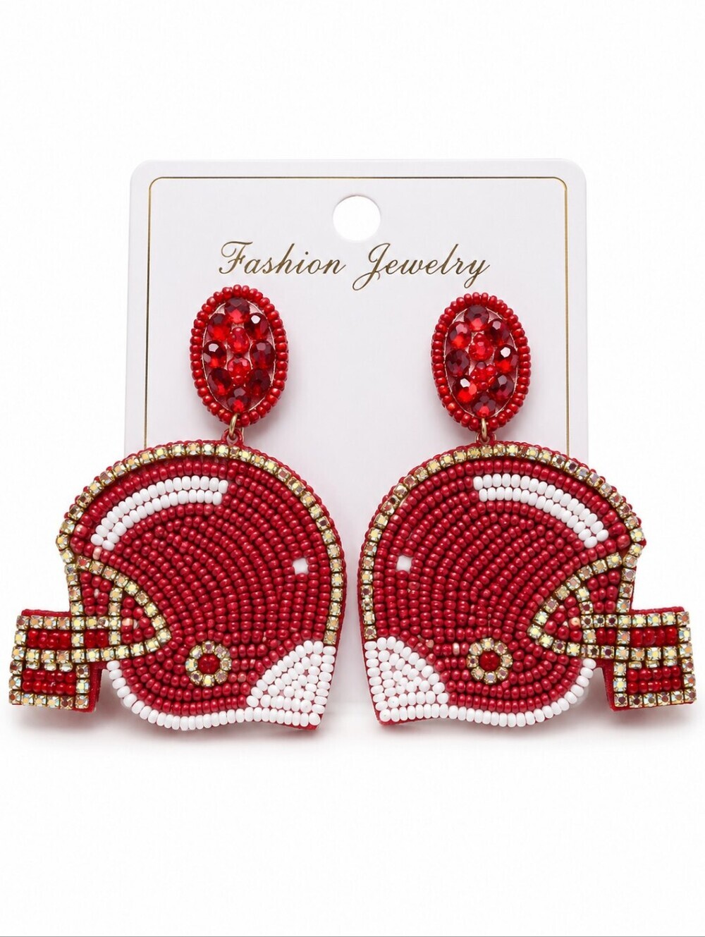 Red Football Helmet Beaded Statement Earrings Game Day NEW SEC NCAA